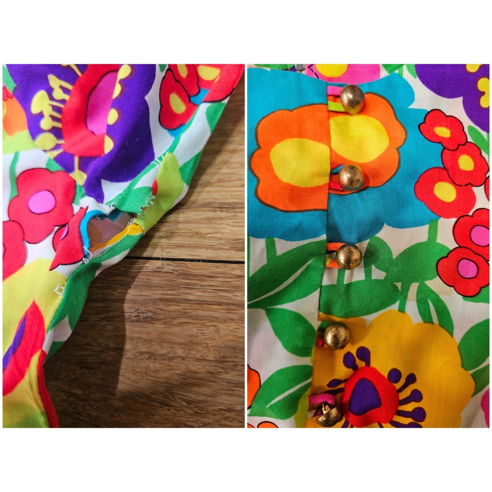 Keyloun Kaftan Maxi Dress Med Vintage 60s 70s Psychedelic Flower Power Retro Mod - Picture 6 of 14